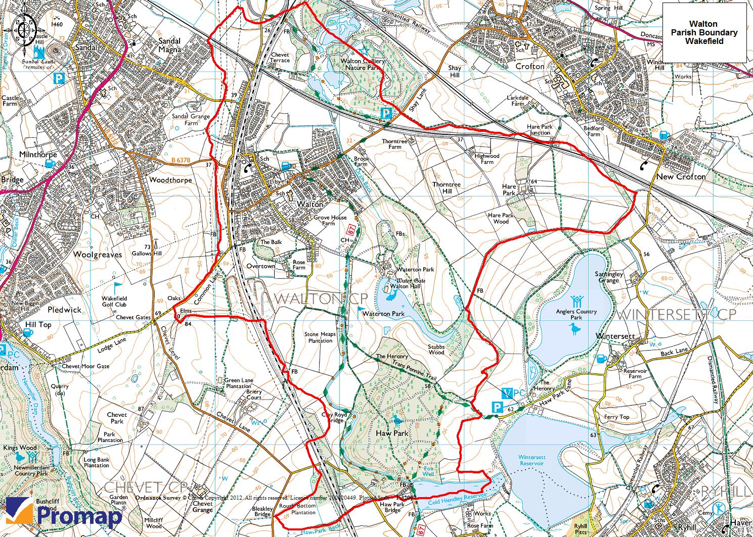 Map showing Walton Parish boundary